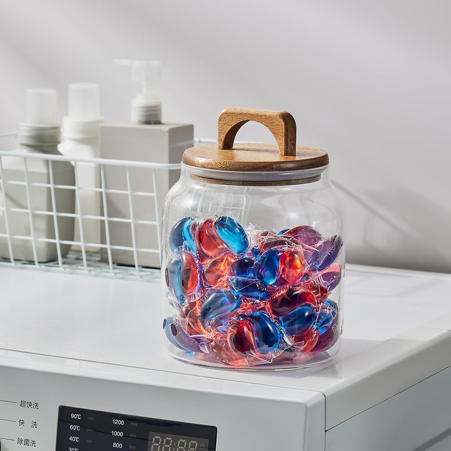 Glass Jars for Laundry Room Organization, Half-Gallon Laundry Pods Container,…