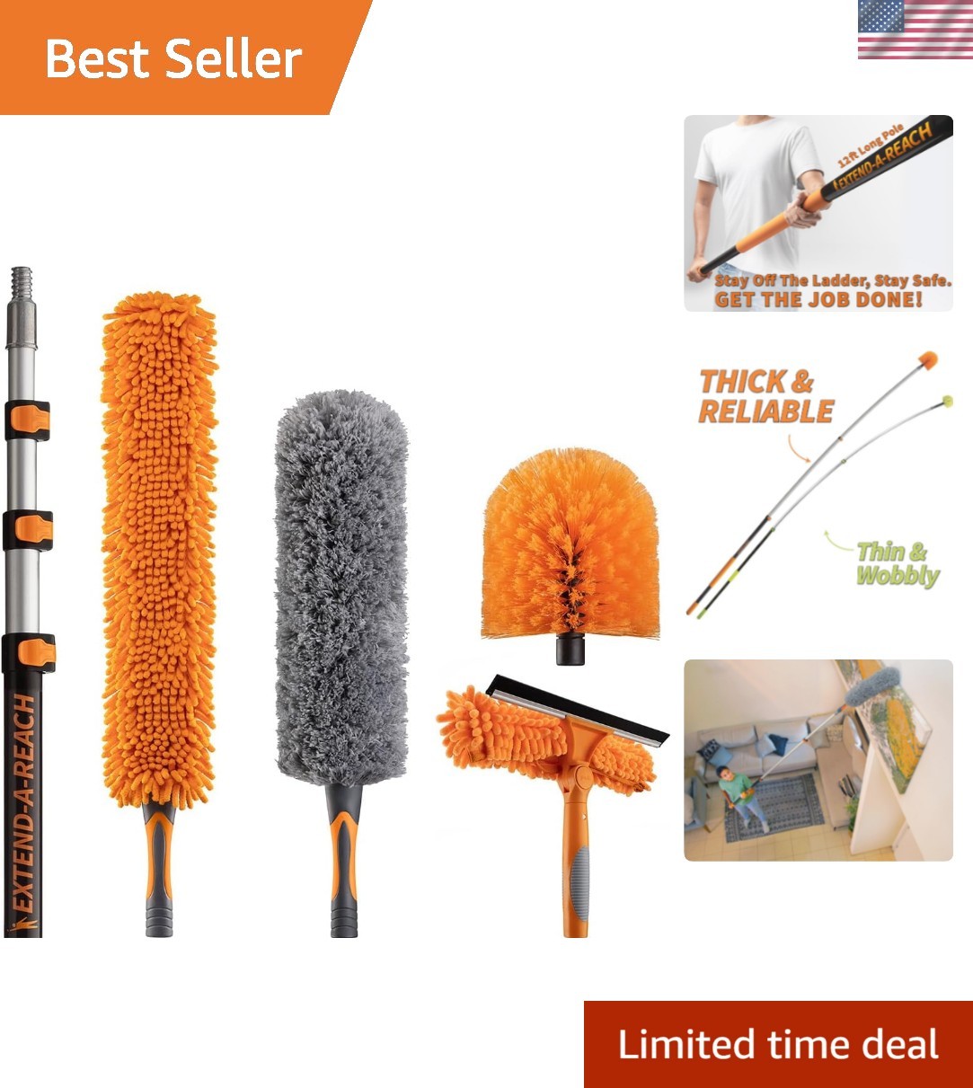 20 Foot High Duster Kit with 4-12 ft Extension Pole for Cleaning | High Ceil…