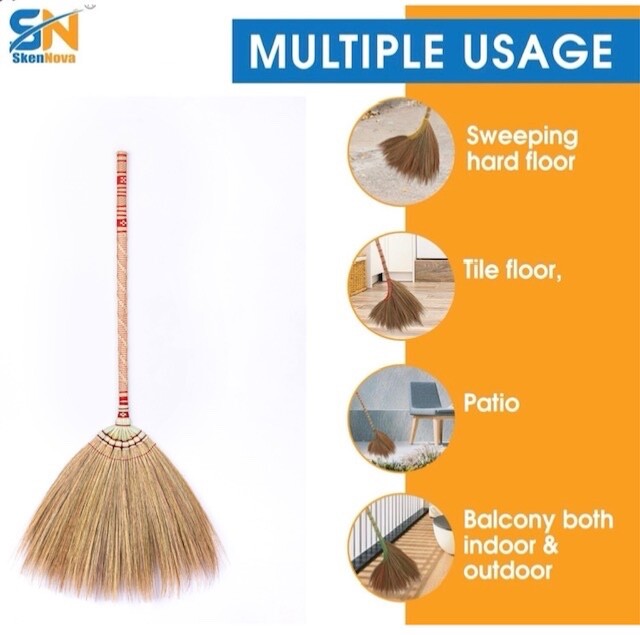 Asian Broom Grass Bambo Stick Embroidery Woven Nylon Thread Handle Size 40 inch