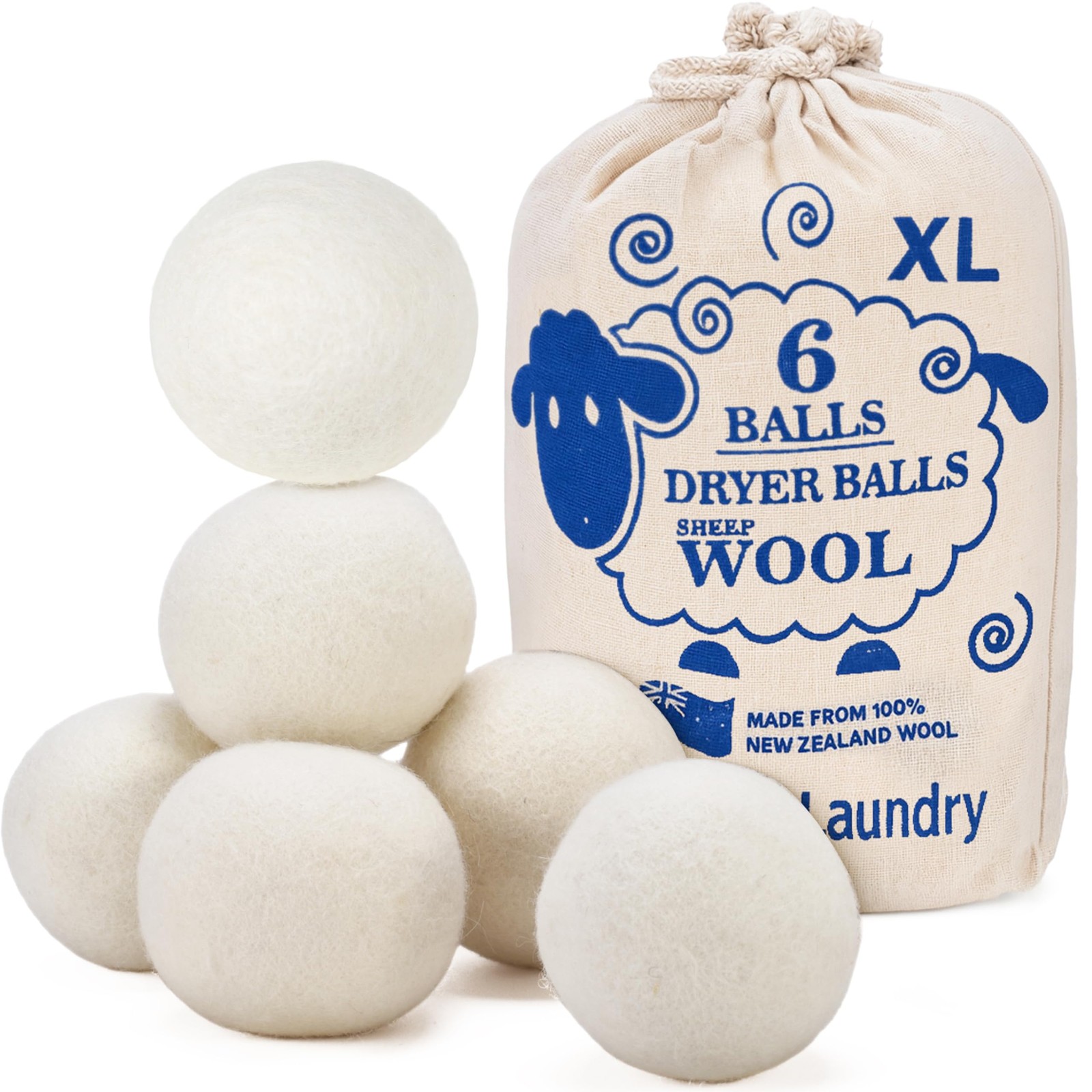 Handy Laundry Wool Dryer Balls – Natural Fabric 6 Count (Pack of 1),