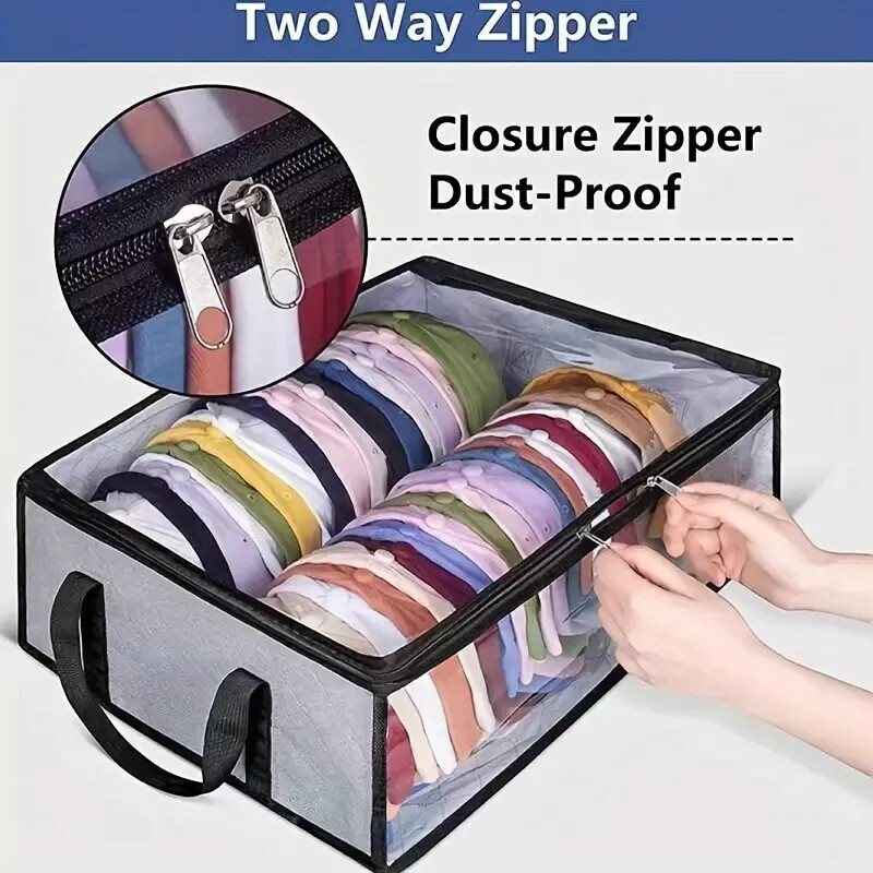 Hat Storage Dust Bag Baseball Hat Cap Organizer Clear Rack Zipper – Black / Gray