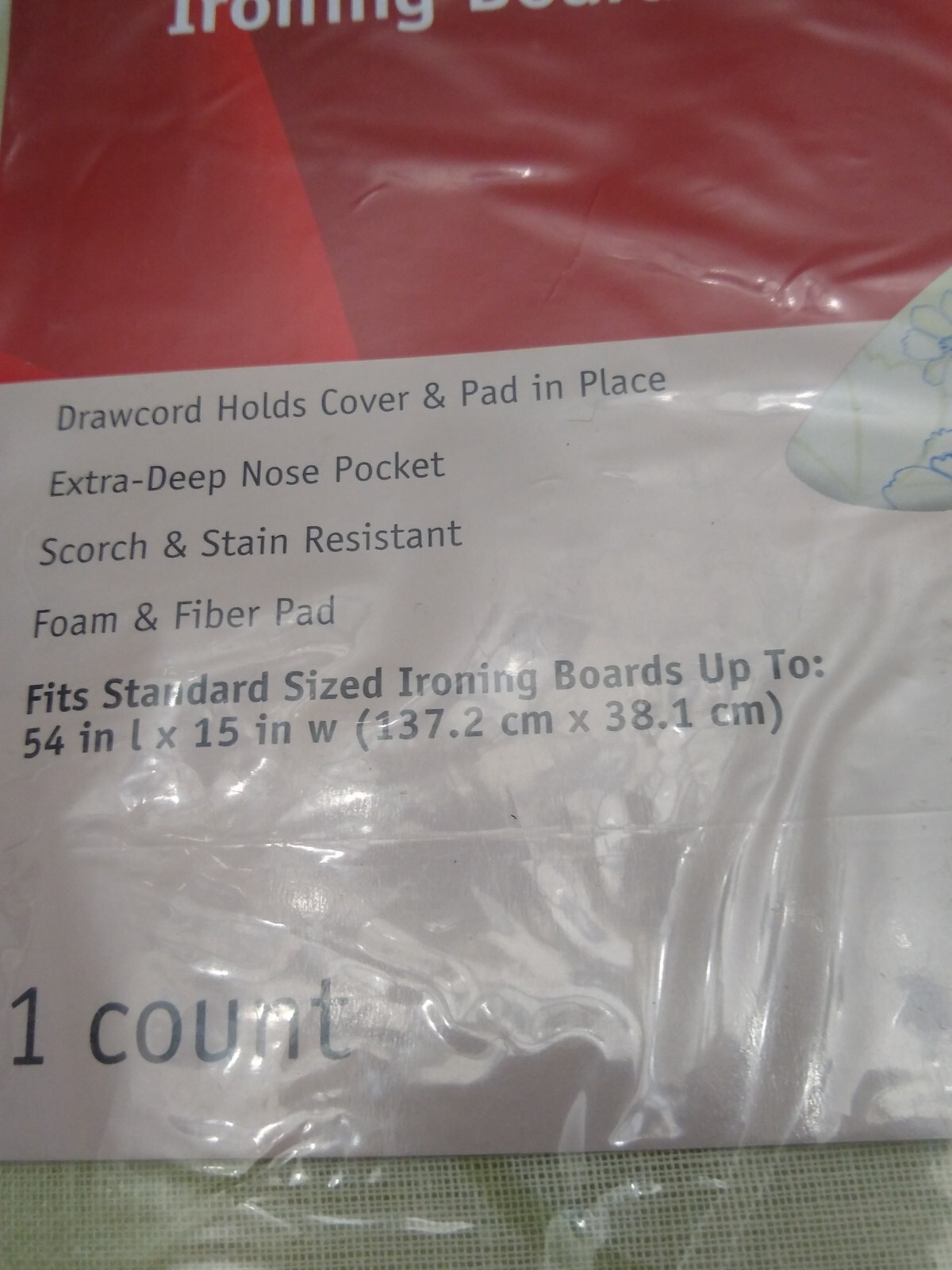 BAJER PERFECT FIT IRONING BOARD COVER & foam fiber PAD GREEN FLORAL 15 x 55