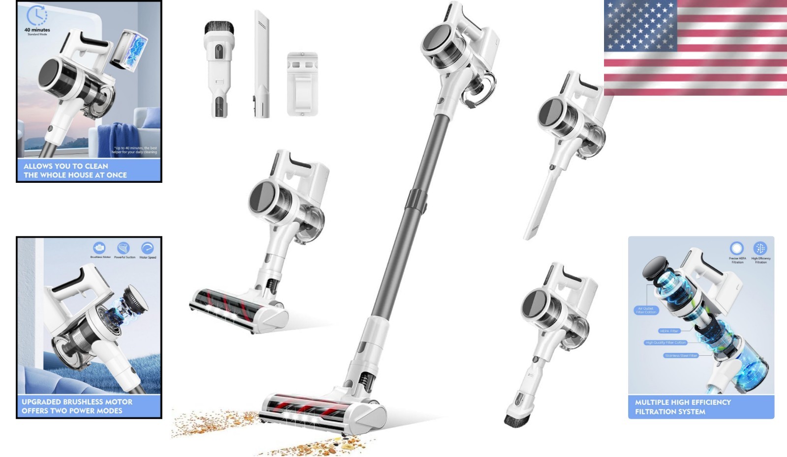 Cordless Vacuum Cleaner Lightweight Powerful Stick Vac 35 Min Runtime Home Car