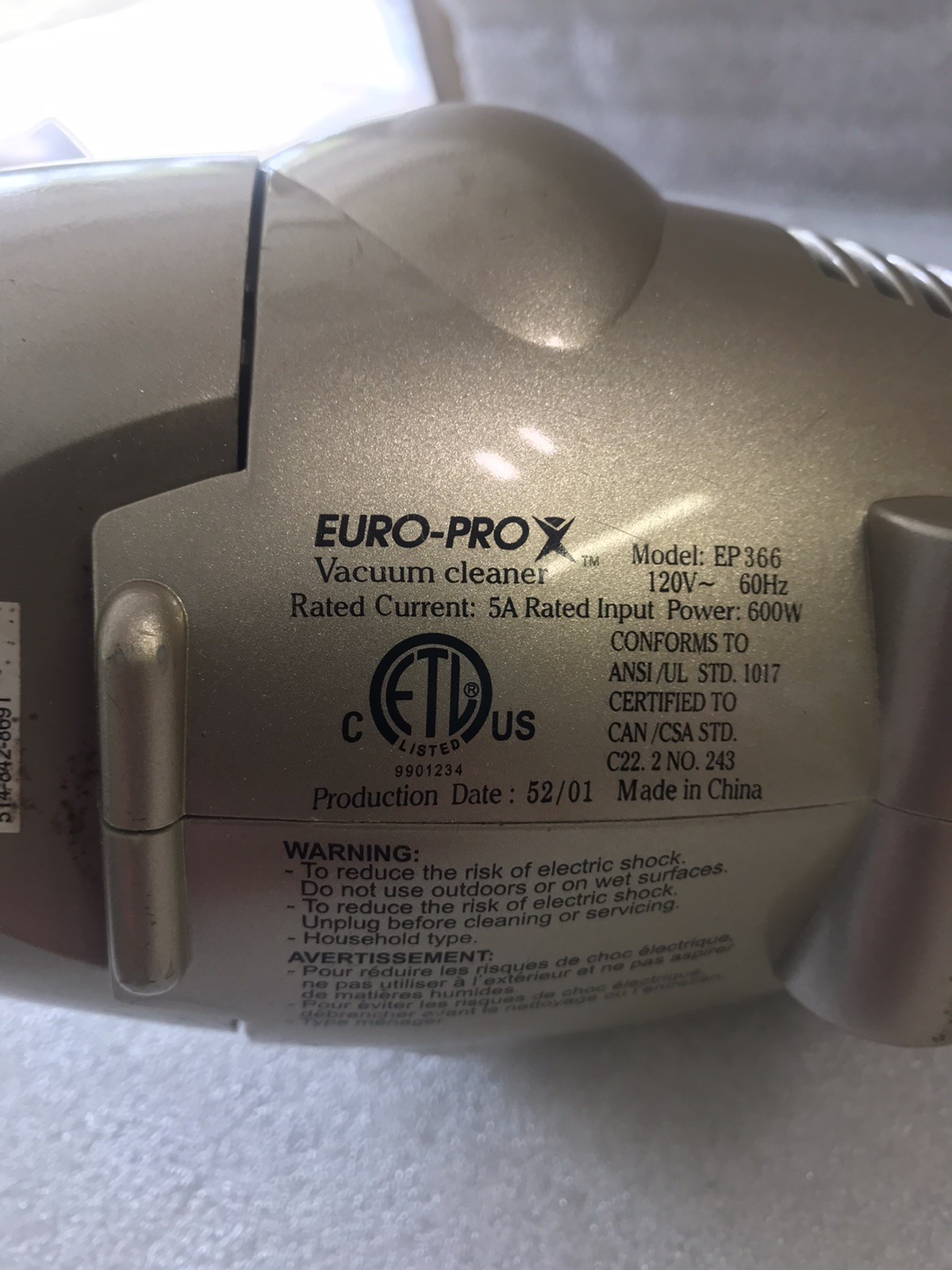 Euro-Pro X Ultra Shark Turbo Handheld Vacuum EP366 Bagless 600W Base Only Tested