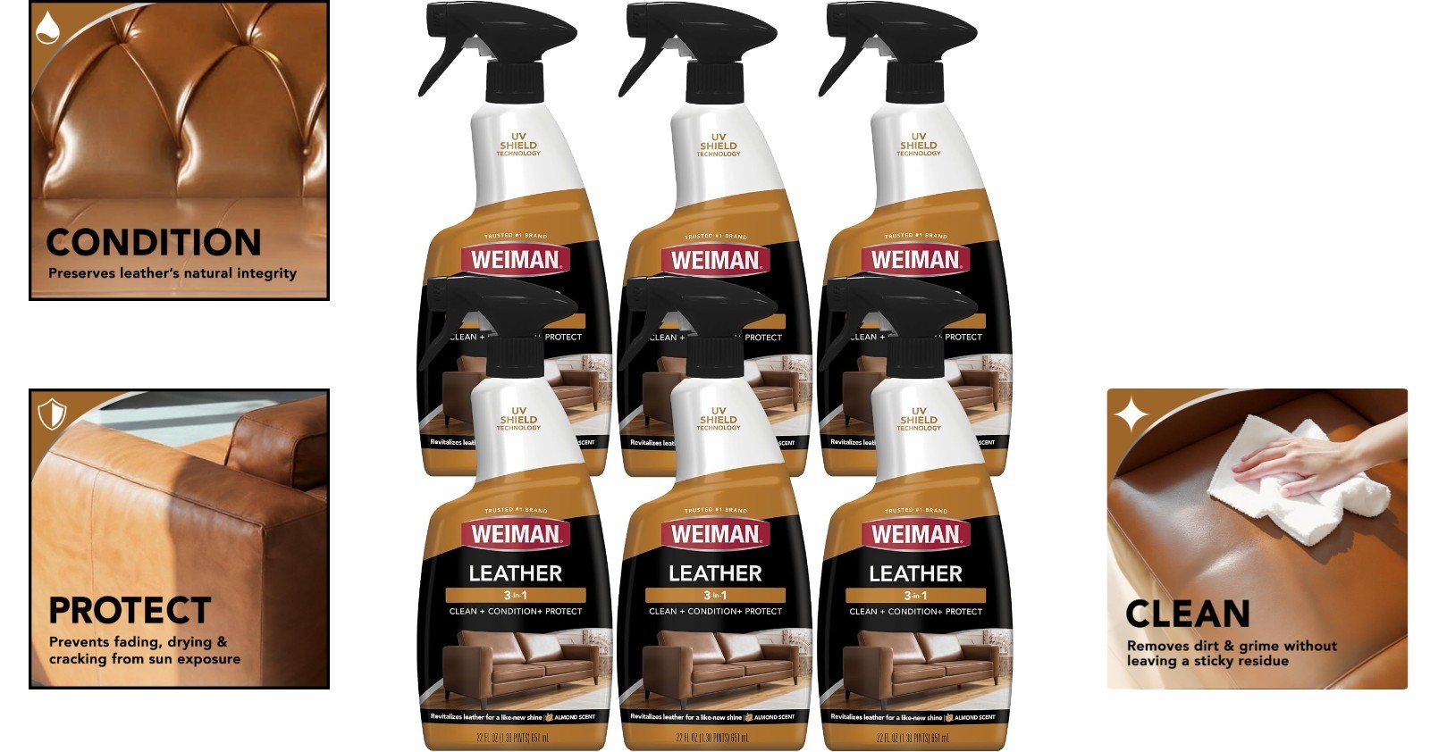 Leather Cleaner & Conditioner – 6 Pack, 22 FL Oz – UV Protection Formula