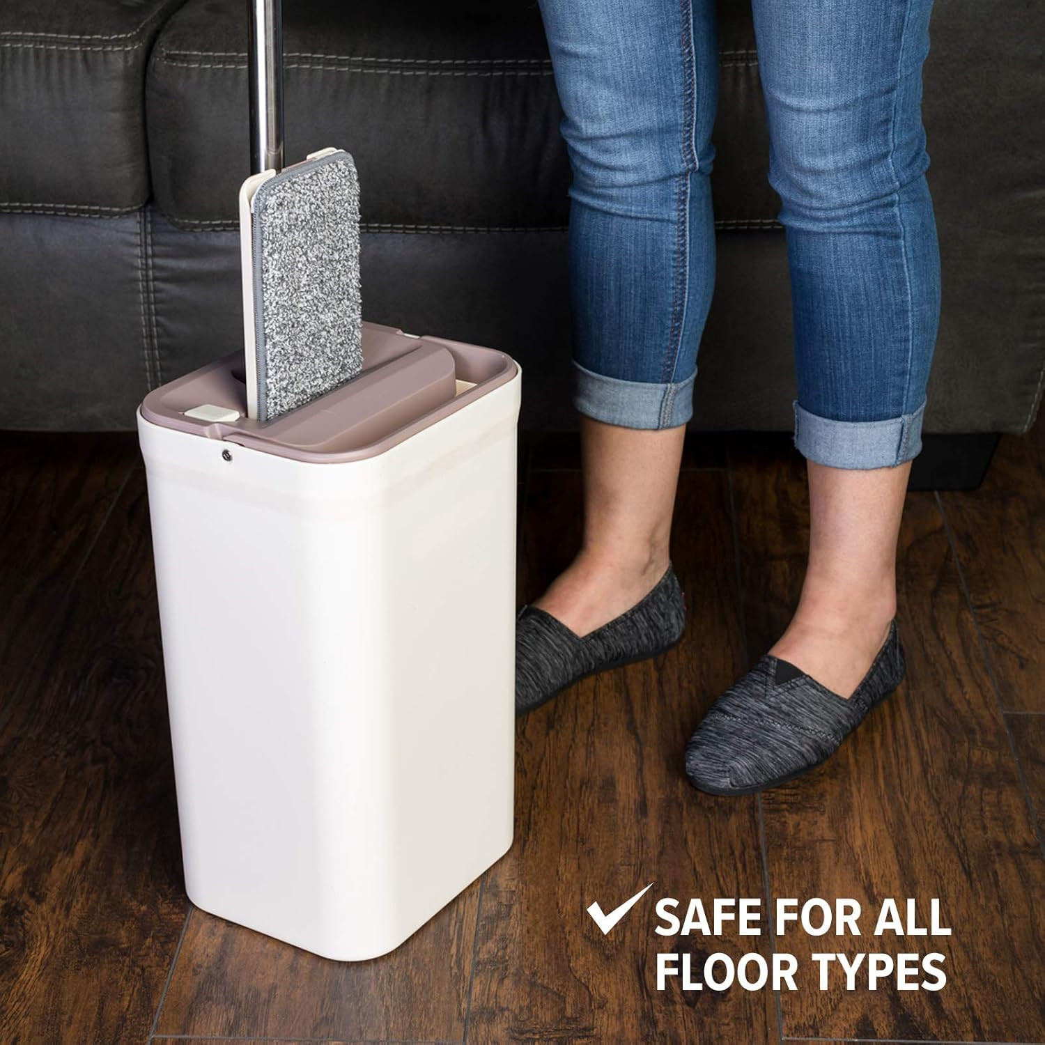 Flat Mop and Bucket Set Self Wringing System 360 Spin Head 3 Microfiber Pads