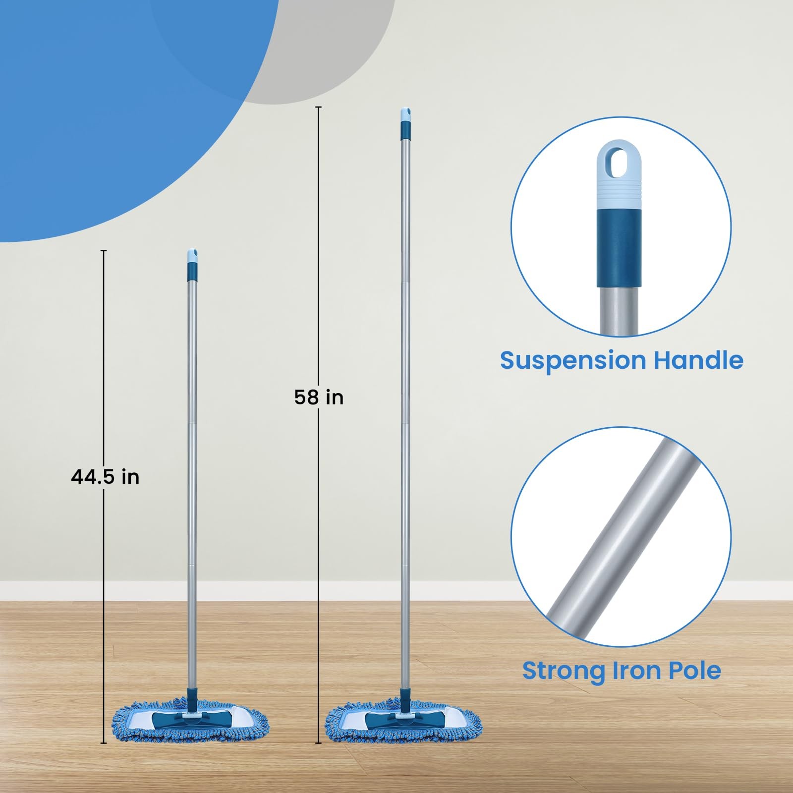 TrueYee Dust Mop for Hardwood Floors with 57″ Long Handle, Blue and Silvery