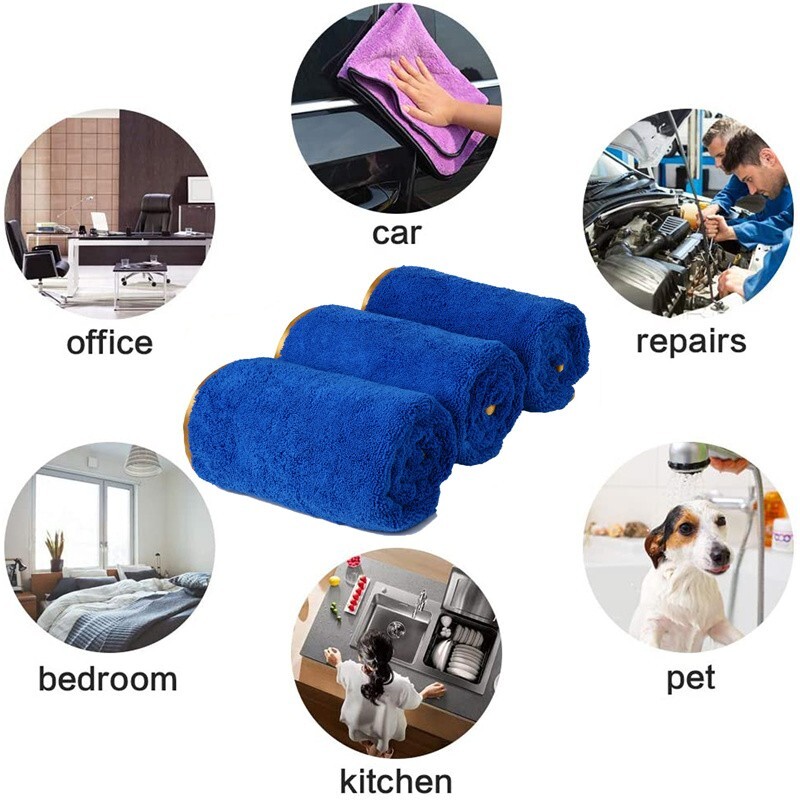 6 Pc Thick Microfiber Plush Towel Cleaning No-Scratch Rag Detailing 16″x24″ Blue