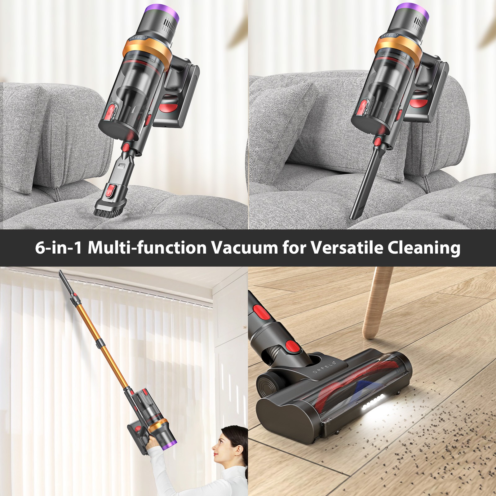 Cordless Vacuum Cleaner Stick Floor Vacuum 45min 45KPA Lightweight Rechargeable