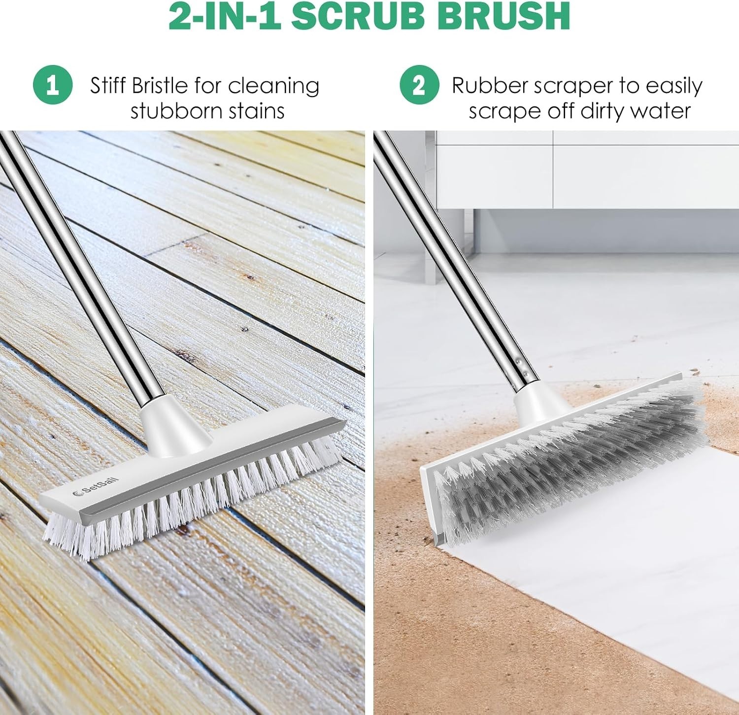 Floor Scrub Brush with 51-Inch Long Adjustable Handle 2 in 1 Scrape Brush Sti…