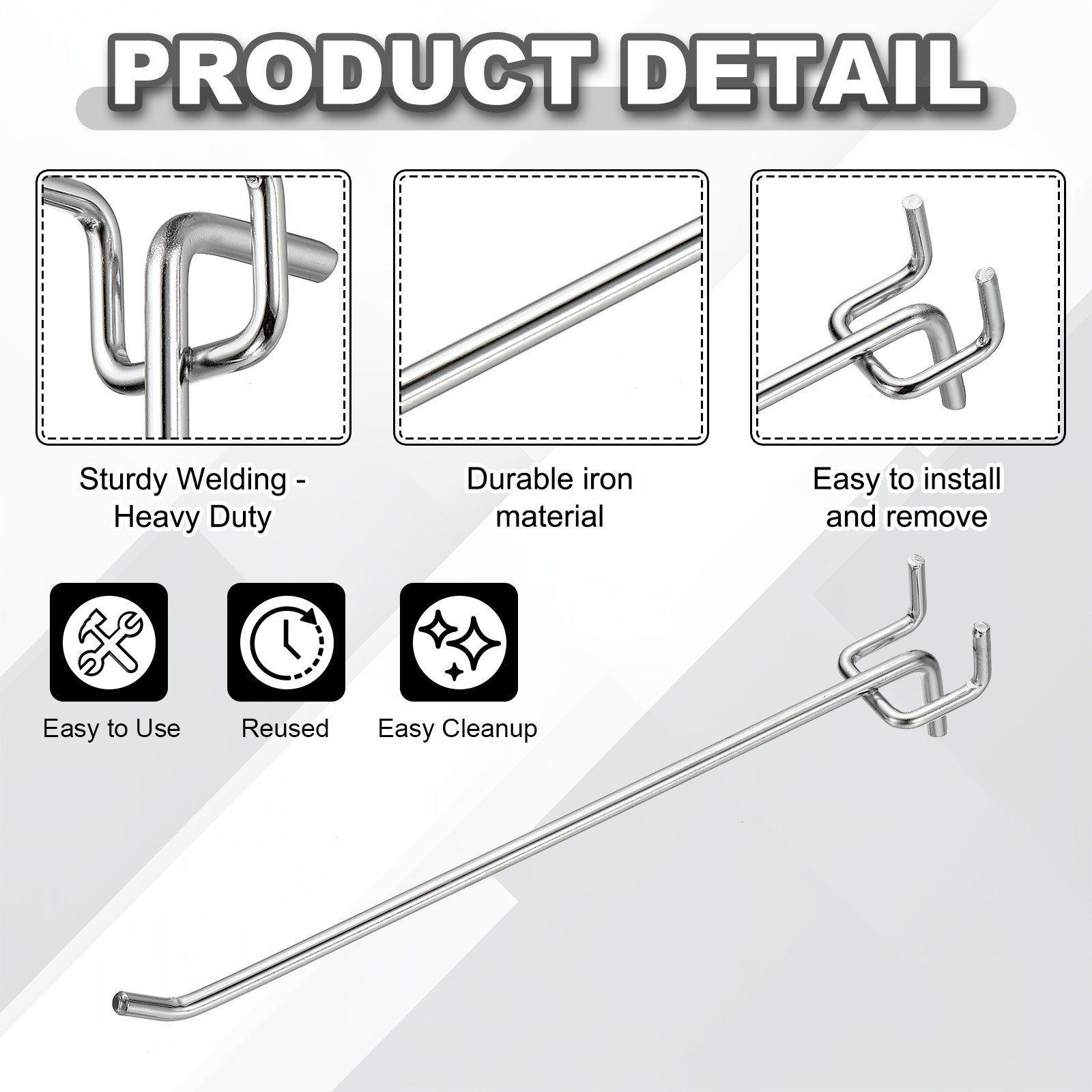 20 Pcs Pegboard Hooks, 7.9″ Peg Board Hooks Kit, Silver Tone (1mm)