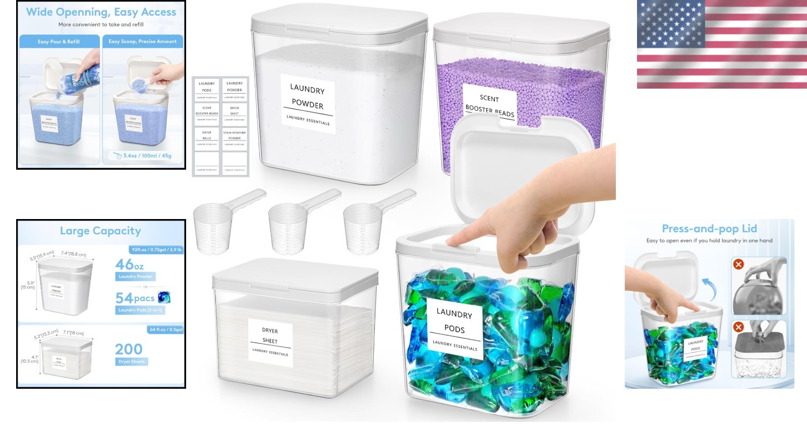 PET Material Laundry Pods Container & Dryer Sheet Holder