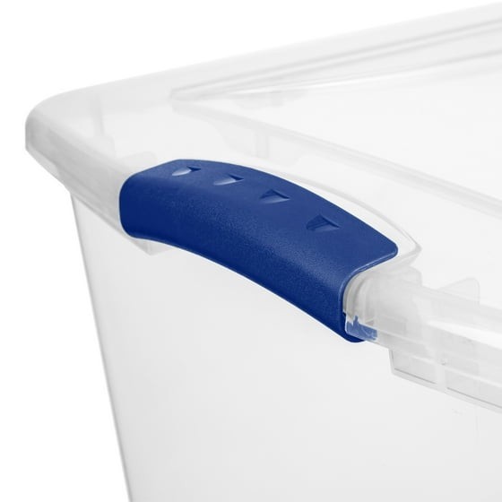 Large Storage Bin, 66 Quart Clear Plastic Storage Container with Latch Lid, Blue