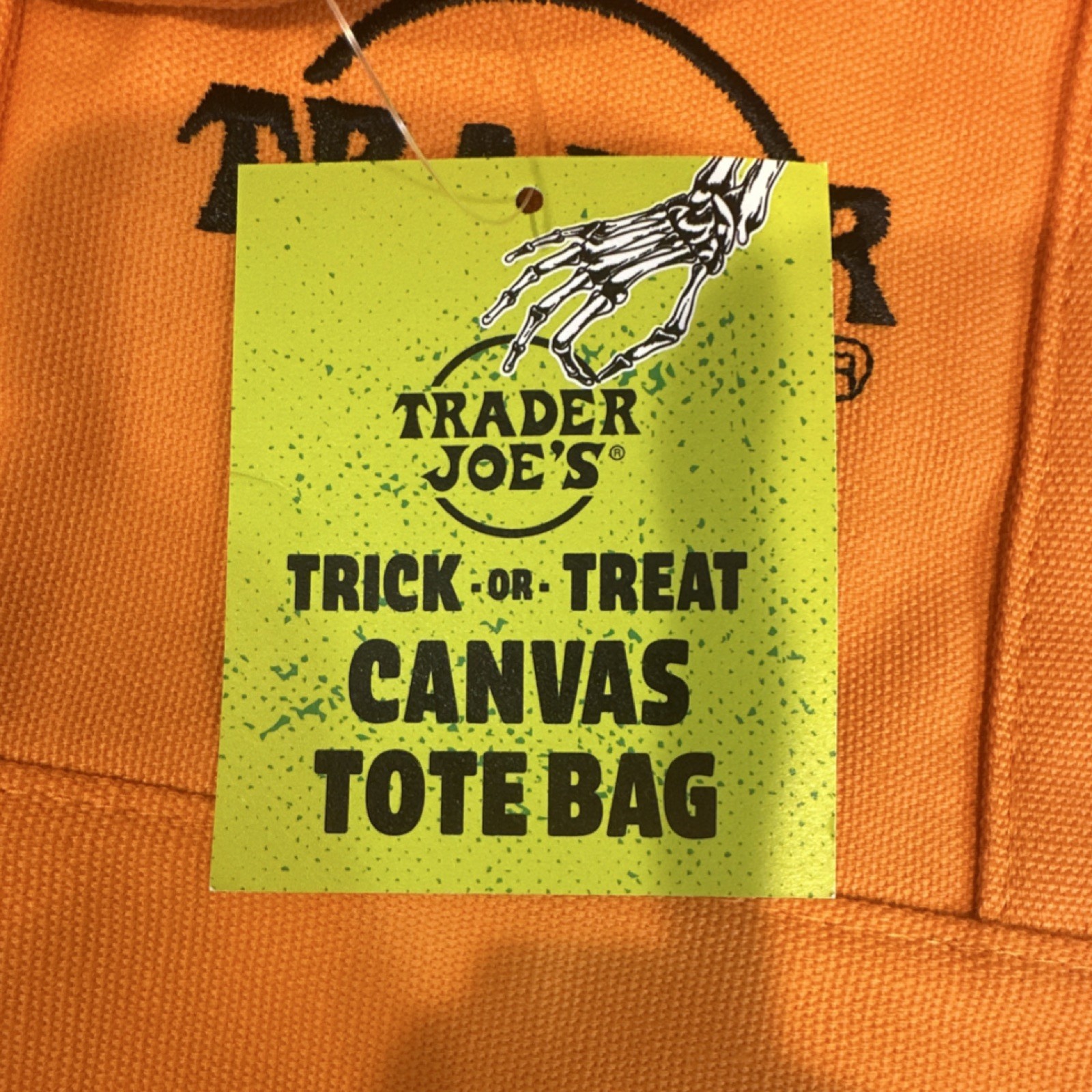 Trader Joe’s Trick-or-Treat Canvas Tote Bag Orange Foldable Cotton Polyester