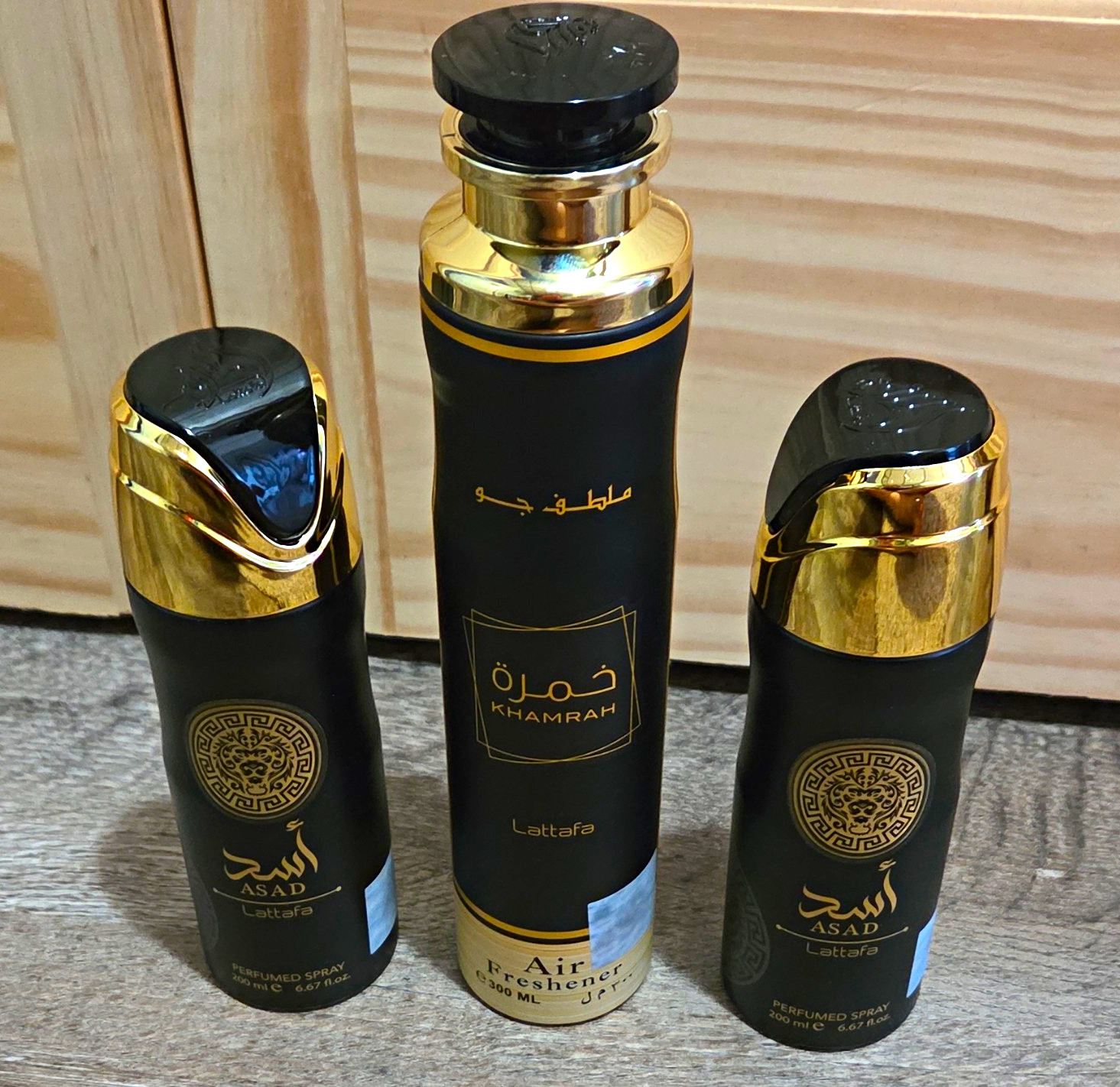 Lattafa Khamrah 300ml Air Freshener + 2x Asad 200ml Perfumed Spray