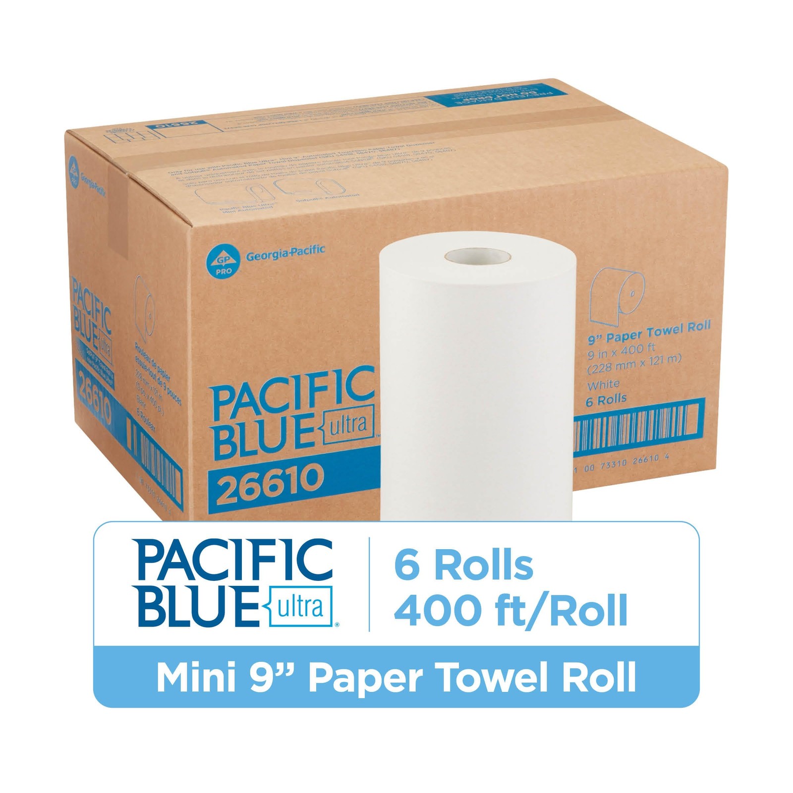 Georgia-Pacific, Pacific Blue Ultra, 9″ Paper Towel Rolls (26610), White