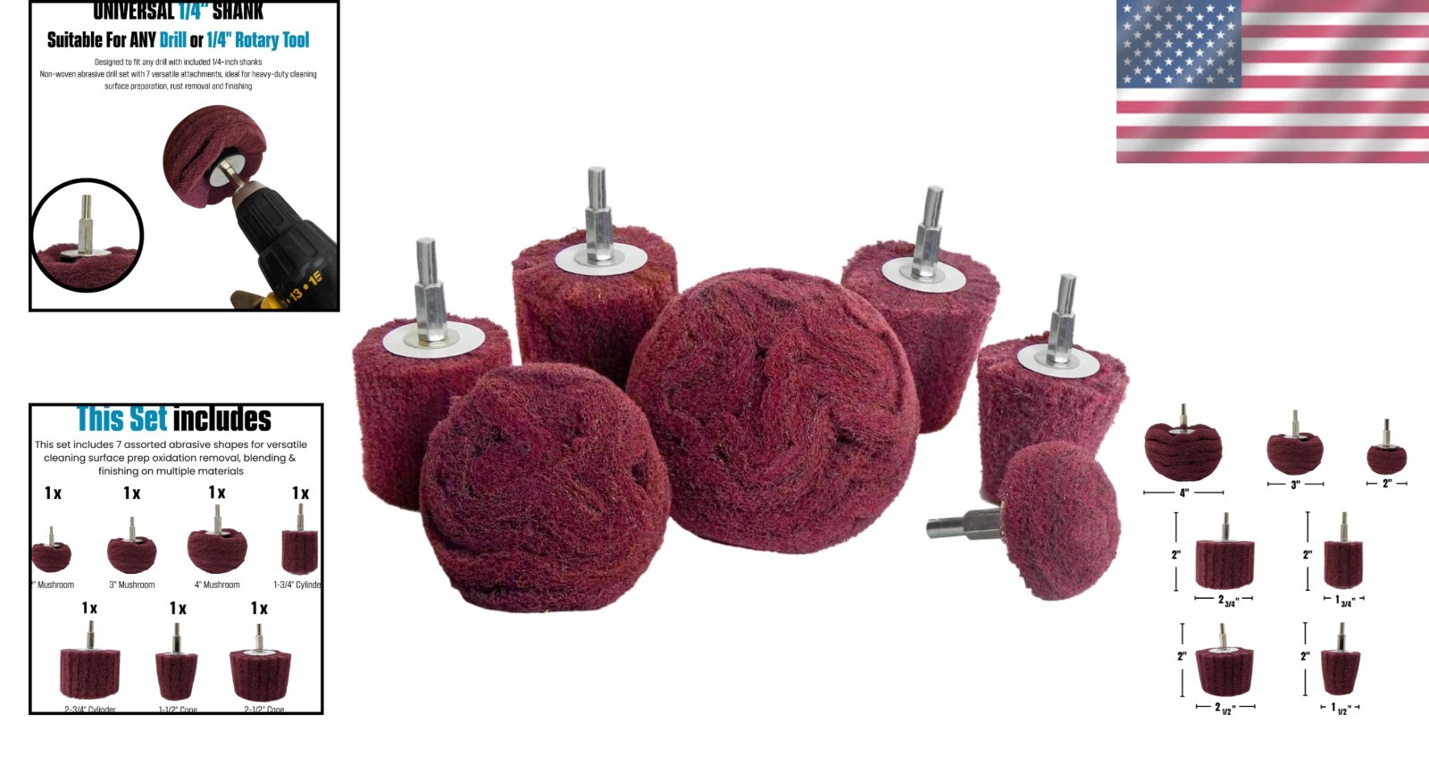 Abrasive Drill Buffing Set 7pcs Non Woven Metal Surface Cleaning Accessories