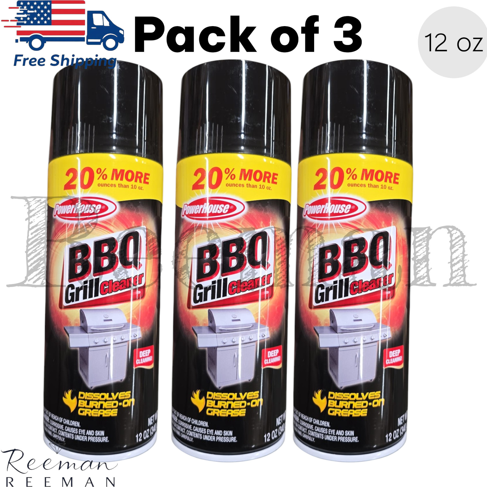 PH BBQ Grill Cleaner Spray Heavy Duty Oven Degreaser Aerosol Spray 12oz x3 packs