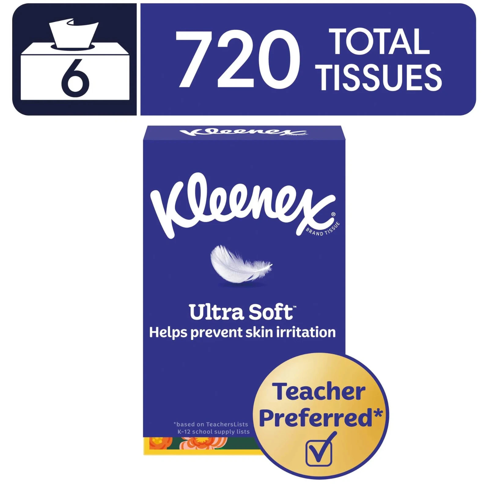 Kleenex Ultra Soft 3-Ply Flat Box Facial Tissues, 6 Pack (720 Total Tissues)