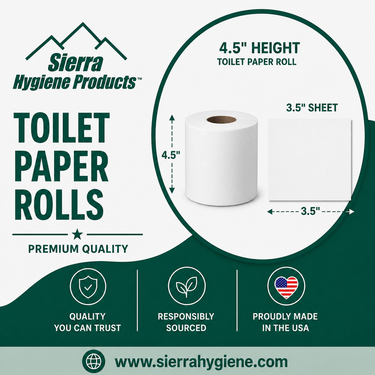 Sierra Hygenics 2-Ply Wrapped Toilet Tissue, 500 Sheet Rolls, 96 Case, USA