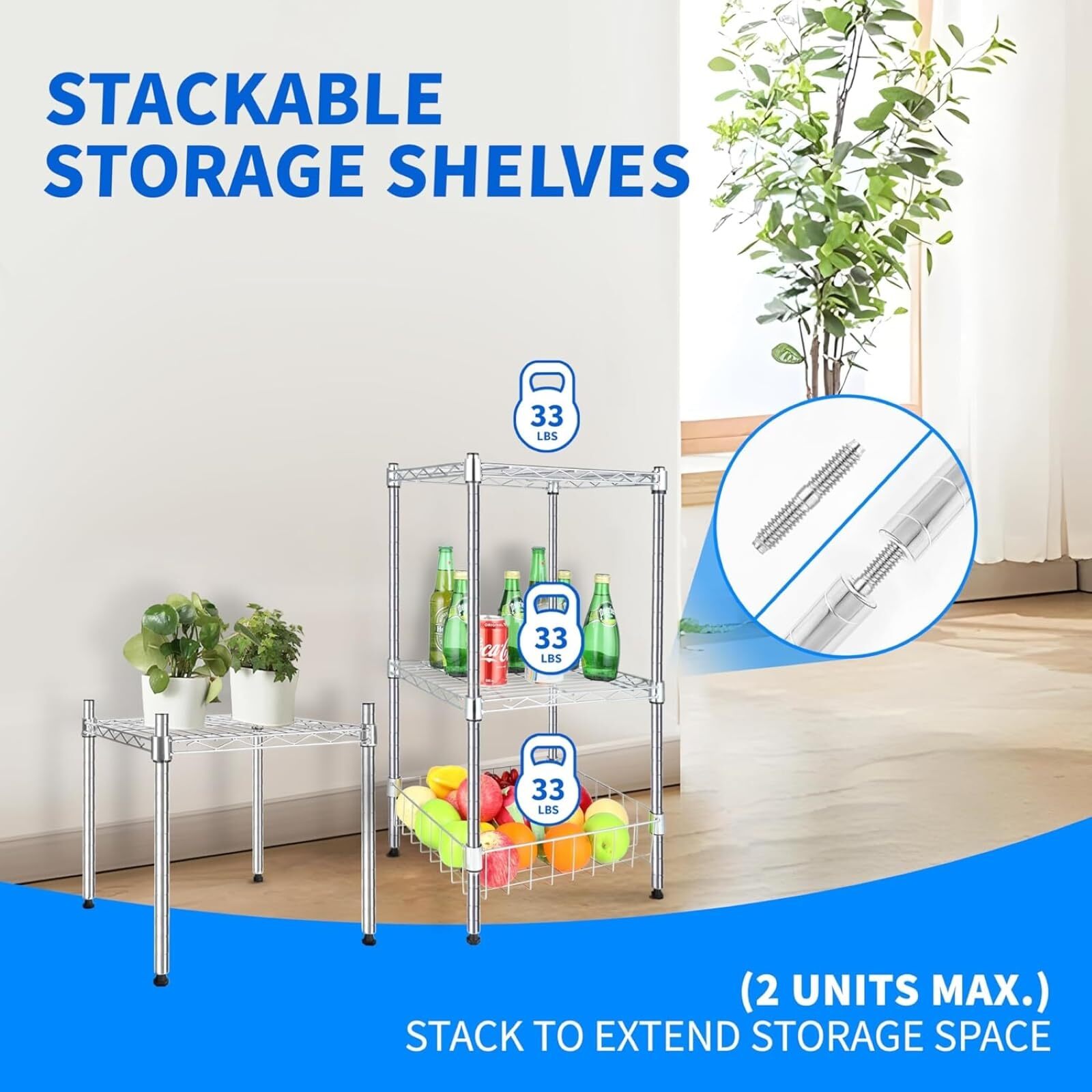1-Tier Shelving Unit 15″ W x 15″ D x 13.8″ H Wire Metal Storage Rack 1 or 2 Pack