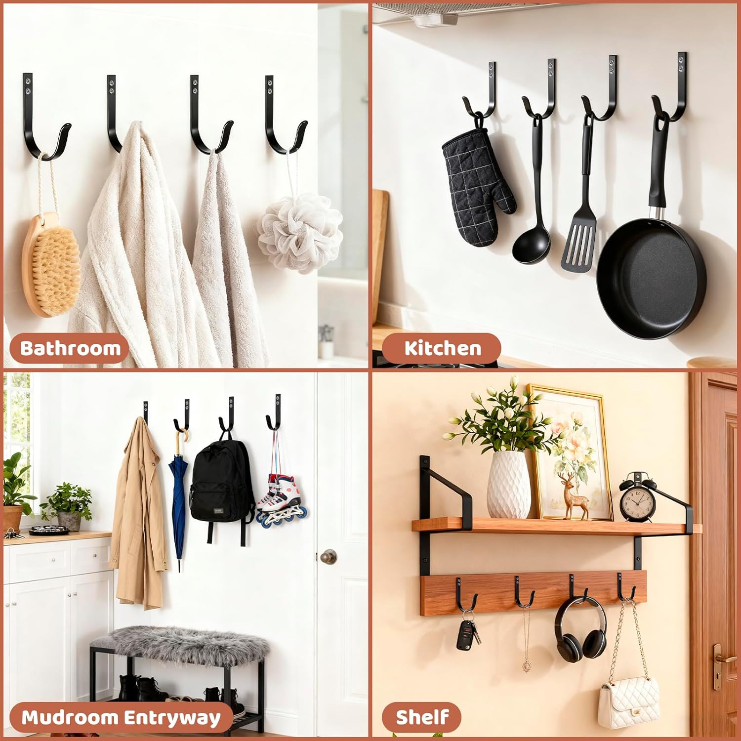Wall Hooks for Hanging, Large Coat Hooks Wall Mount, Heavy Duty Screw in Metal H
