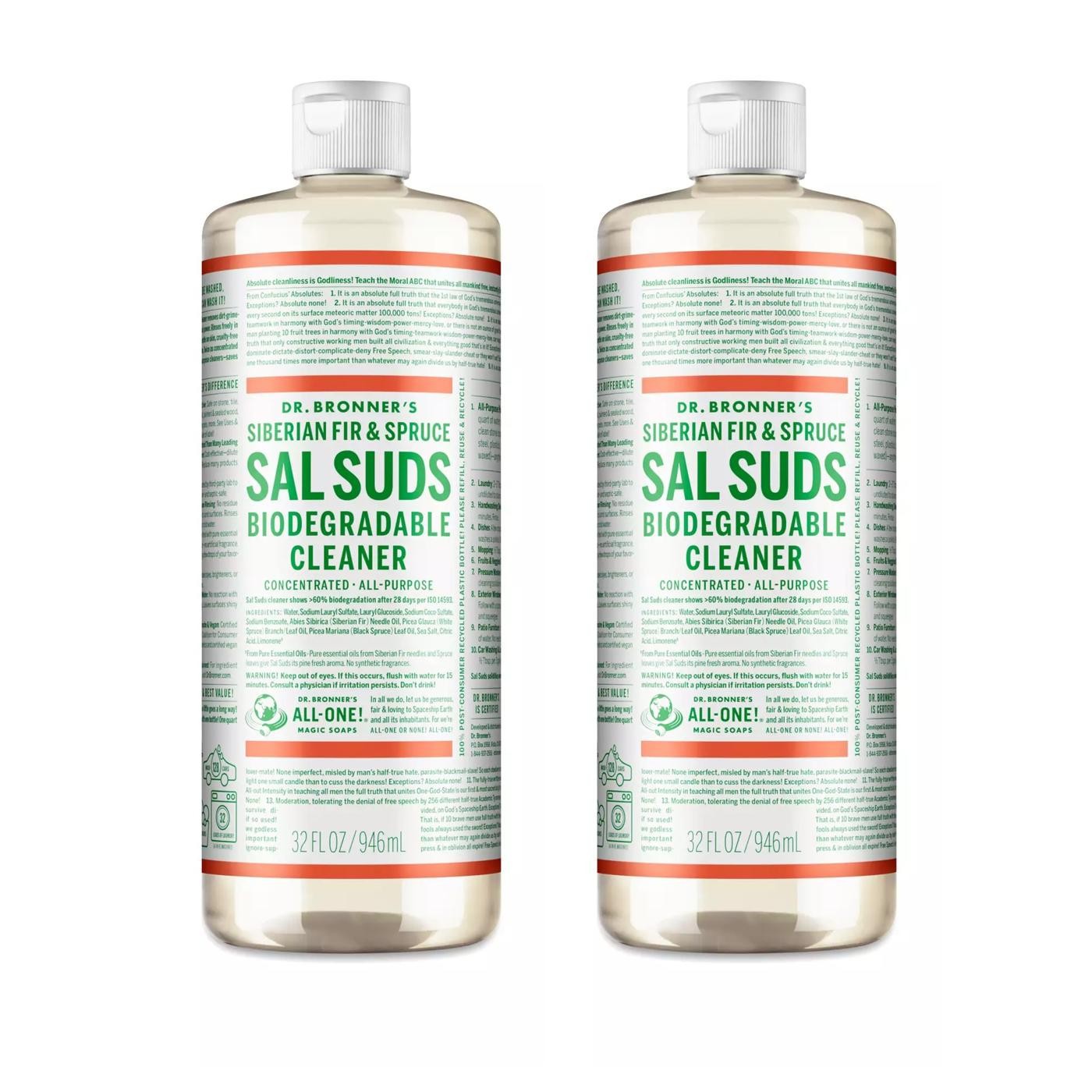 Dr. Bronner’s Sal Suds Biodegradable Cleaner Siberian Fir & Spruce 32oz x2 Pack