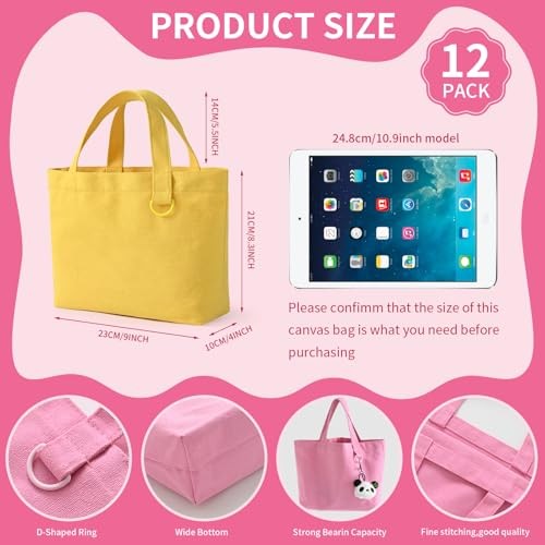 1 | | 24 Pack Small Canvas Tote Bags, Mini Tote Bags Bulk for 12 Multicolour