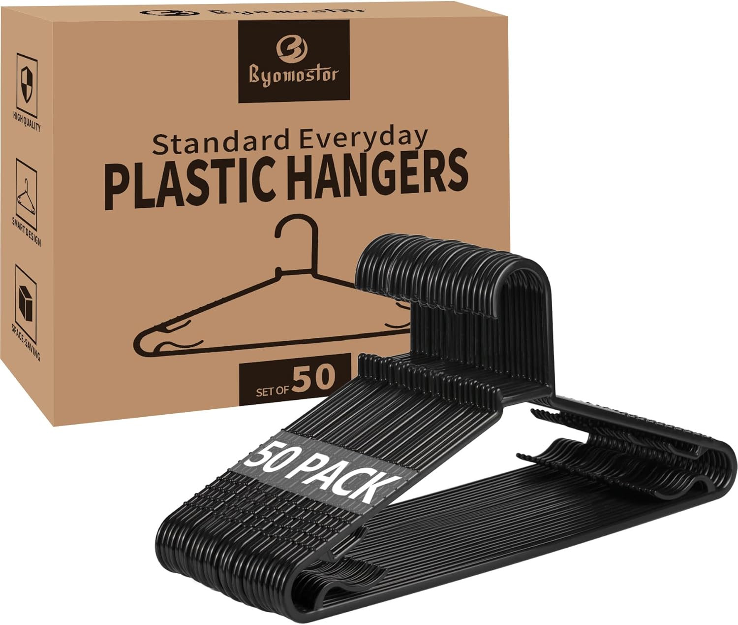 Black Plastic Hangers 50 Pack, Light Weight Durable Clothes Hangers G-Shape S…