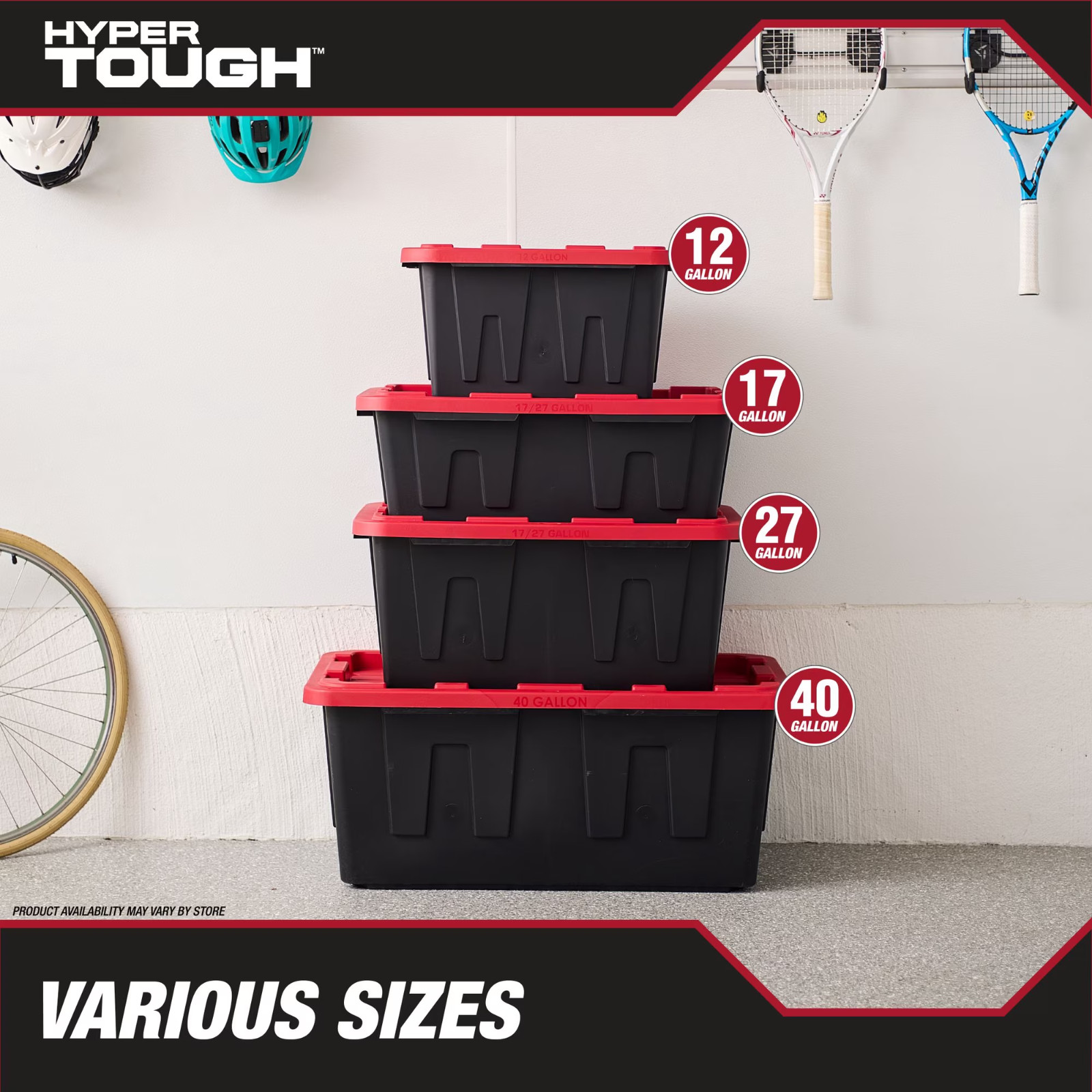 2 Pack Hyper Tough 40 Gal Heavy Duty Plastic Storage Bin Tote Box Red Black New!