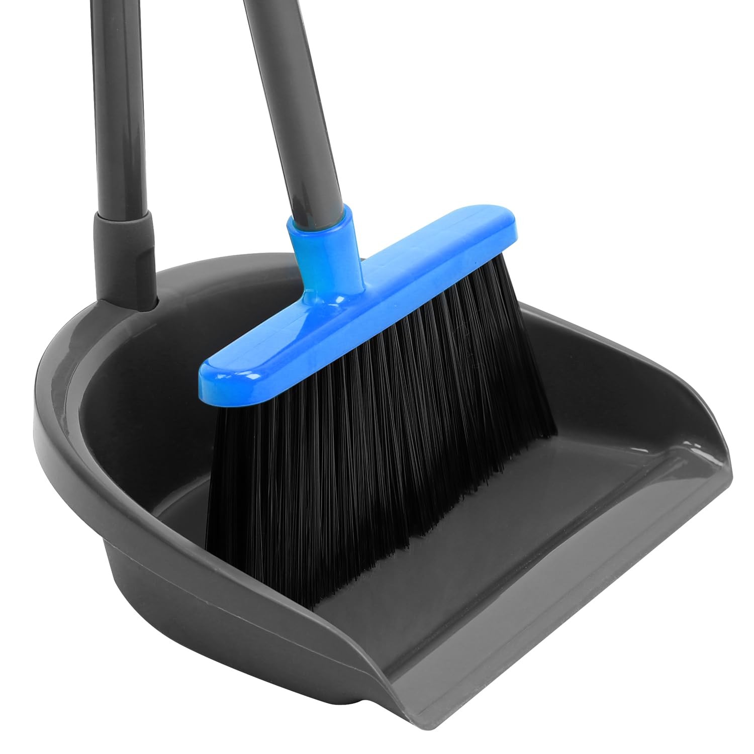 REEWII Broom and Dustpan Set ，Long Handle Broom with Upright Standing Dust pa…