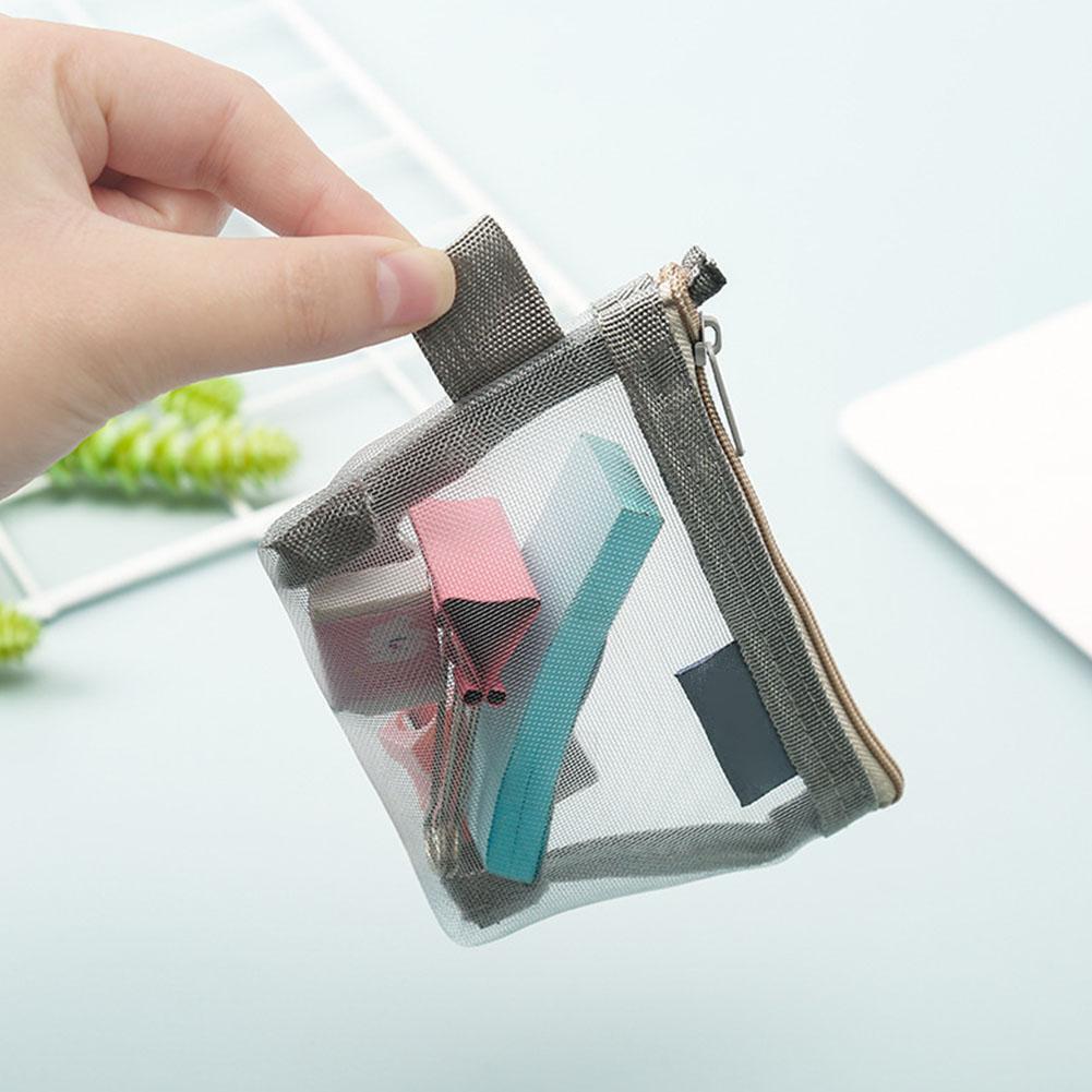 5PC Mesh Transparent Storage Bag Portable Travel Cosmetic Key Coin Zipper Purse