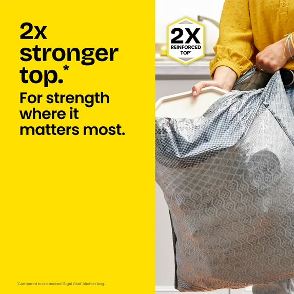 Glad ForceFlex MaxStrength Tall Kitchen Drawstring Trash Bags, 13 Gallon, Gain L