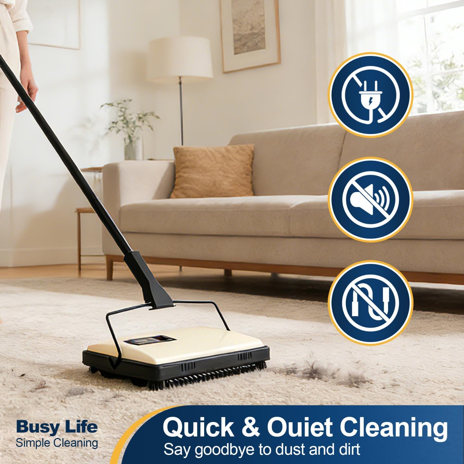 Lightweight Manual Carpet Sweeper – Non-Electric Hand Push Cleaner for Rugs, Pet