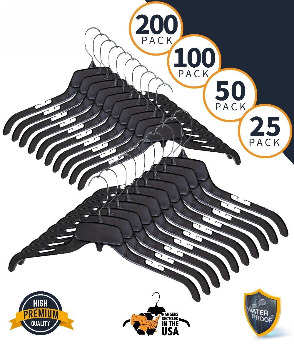 Recycled Black Heavy Duty Plastic Shirt Blouse Garment Hangers,19Inch,50Pack