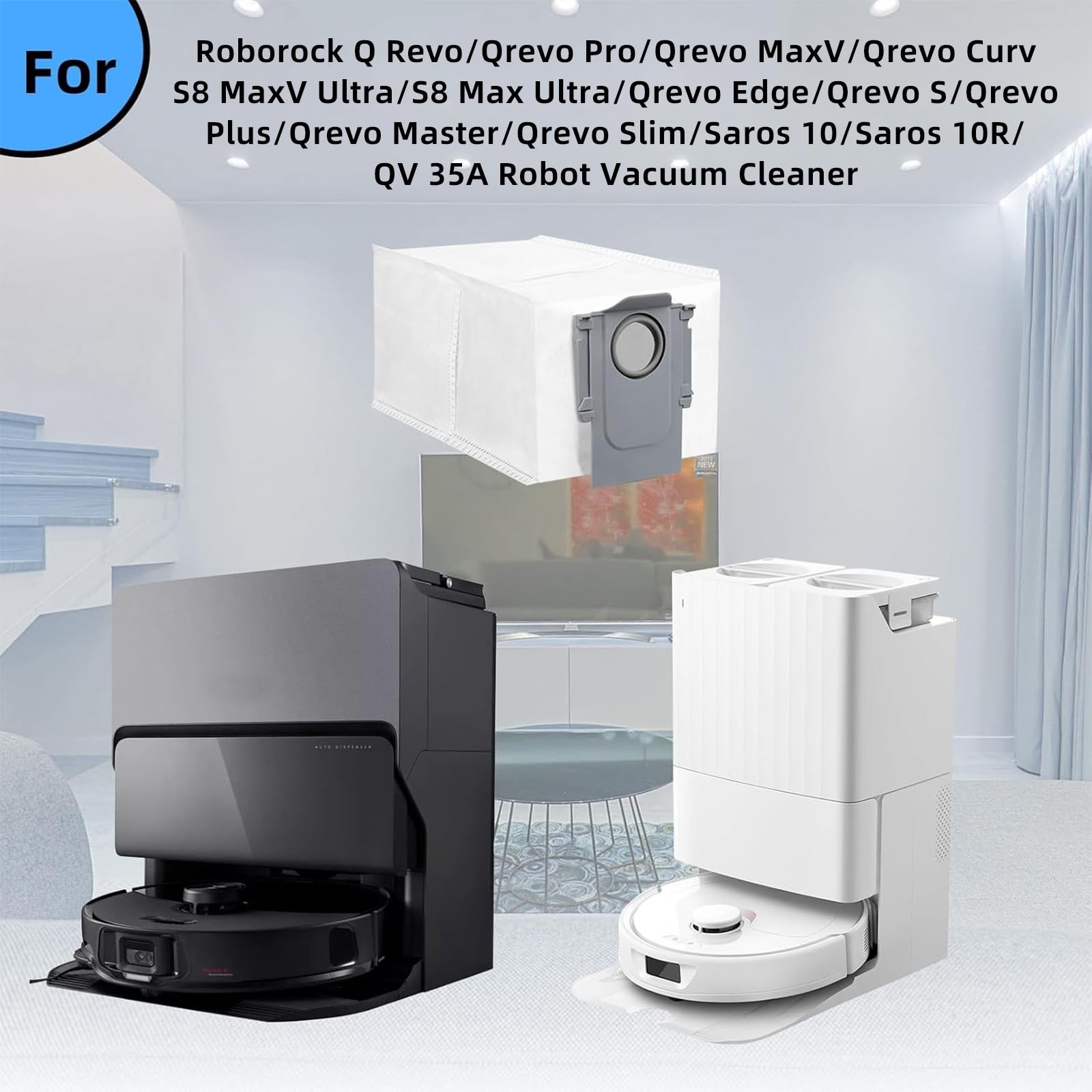 8 Pack Dust Bags for Roborock QV 35A/Saros 10/10R/Q Revo/Qrevo S/Qrevo Pro/Qr…