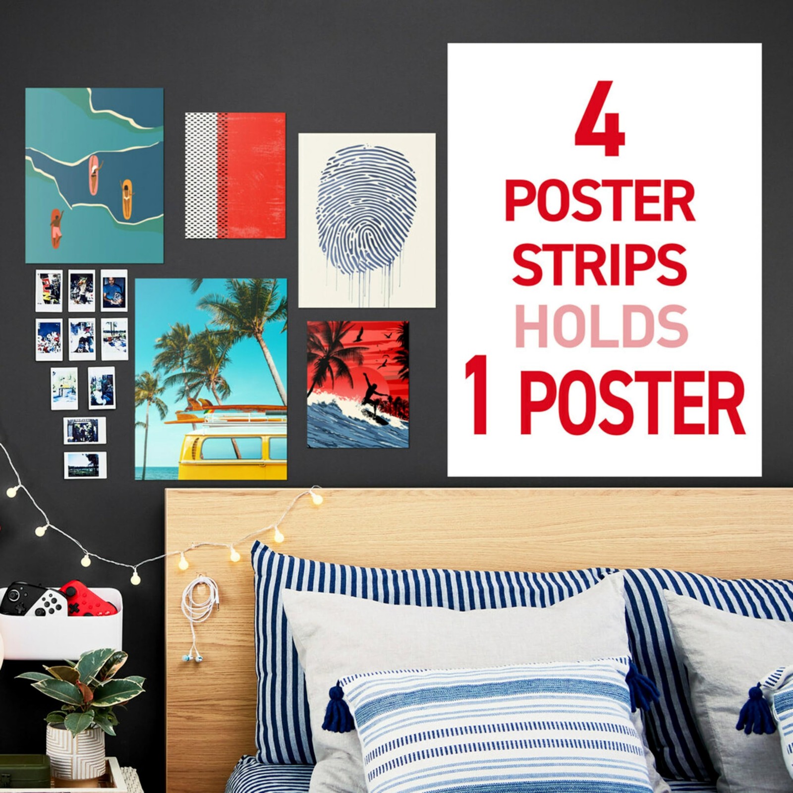 Poster Strips Value Pack, 60 Strips Damage-Free Poster Hangers, No Tools Requ…