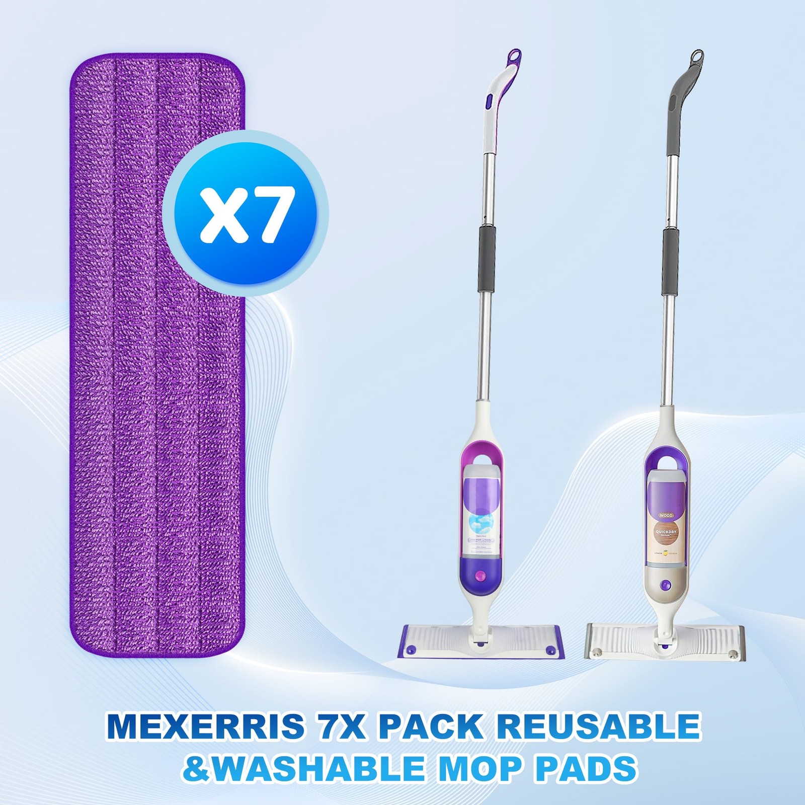 Mop Pads 7 Pack, Machine Washable, For Spray Mops 13 15 Inches, Purple