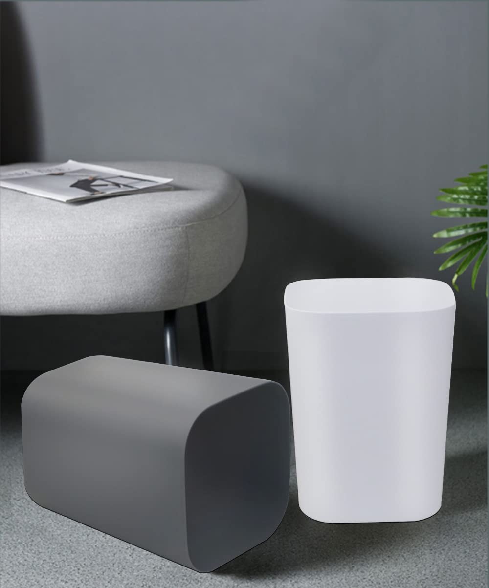 2 PCS 2 Gallon White Gray Small Square Bathroom Trash Can Wastebasket Garbage