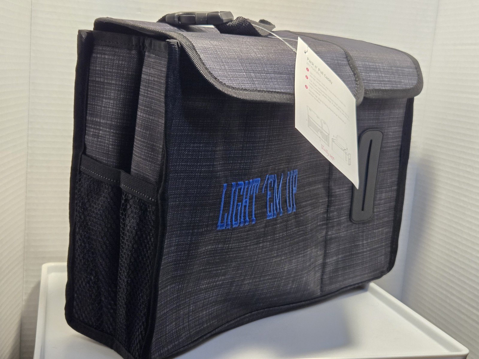 Thirty One Pack N Pull Caddy – Black Cross Pop – 758D – “Light Em Up” Embroidery
