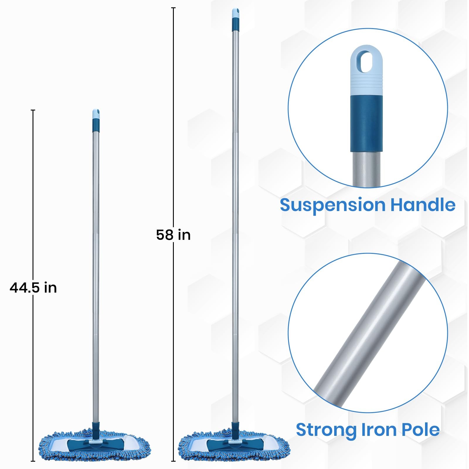 TrueYee Dust Mop for Hardwood Floors with 57″ Long Handle, Blue and Silvery
