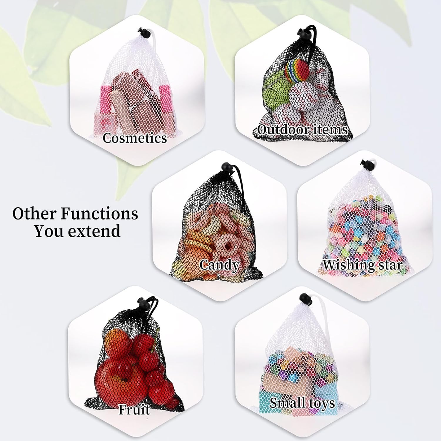 6PCS Small Mesh Drawstring Bags 7.87×5.9in Nylon Net Storage Pouch Travel Set