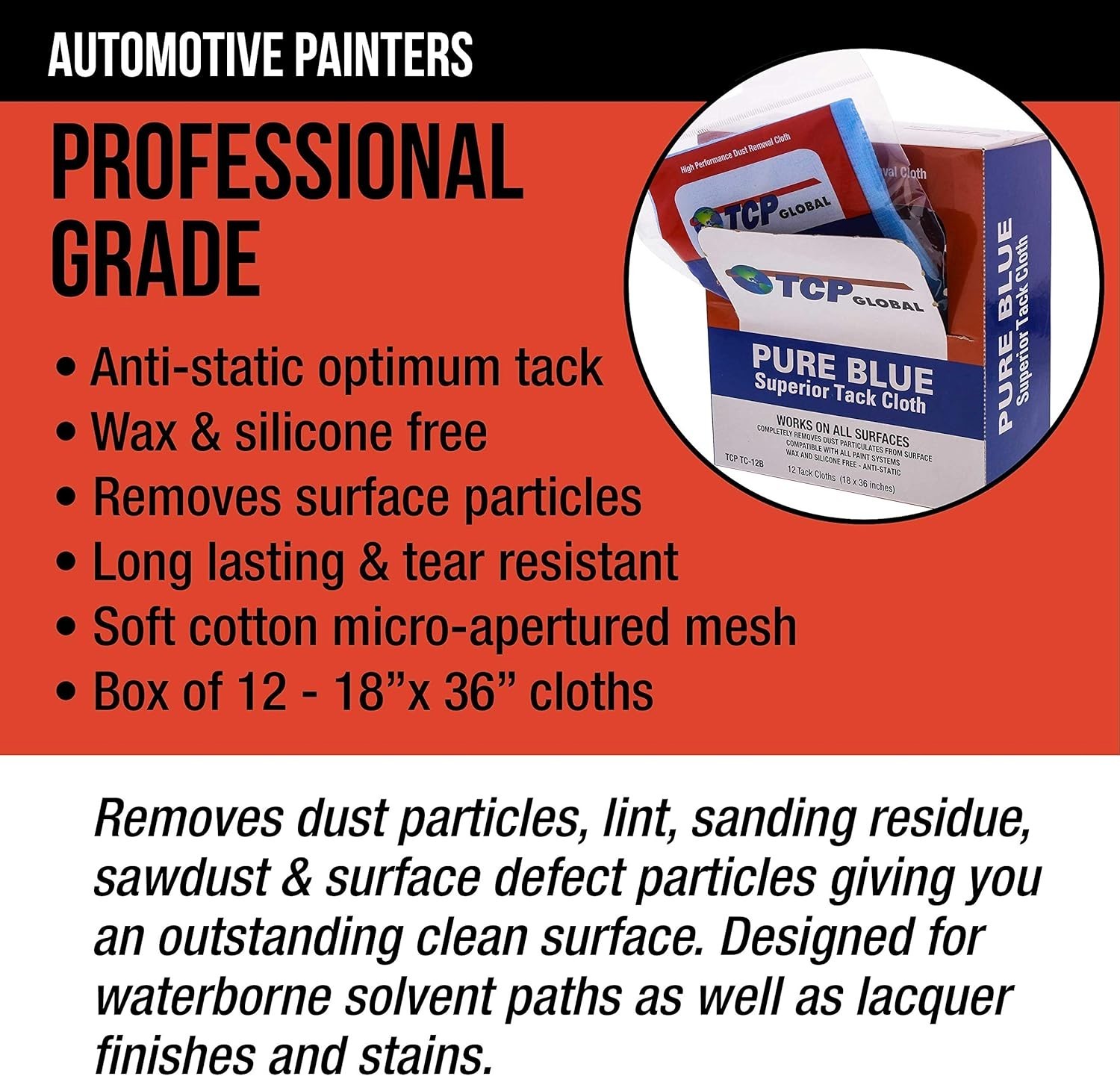 Pure Blue Superior Tack Cloths – Tack Rags Box of 12 Automotive Car Paint