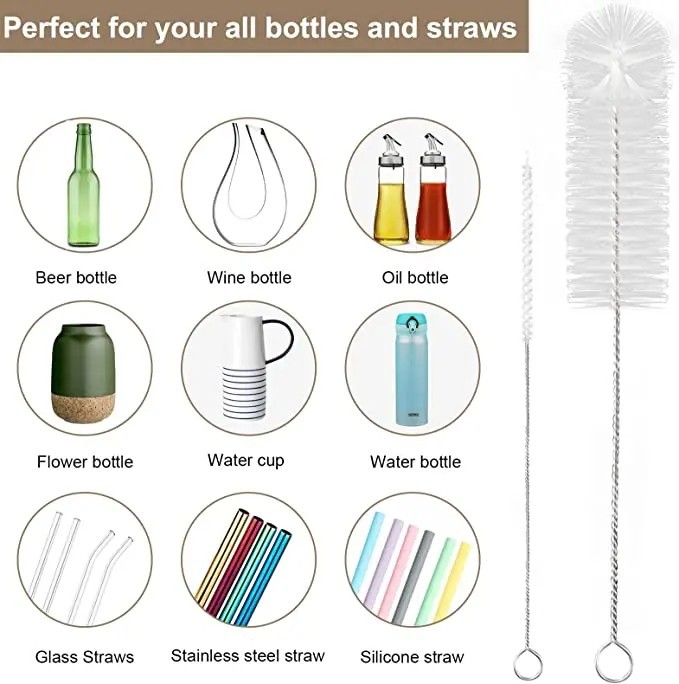 10Pcs Nylon Straw Brush Cleaner Bottle Tube Pipe Small Long Cleaning Set