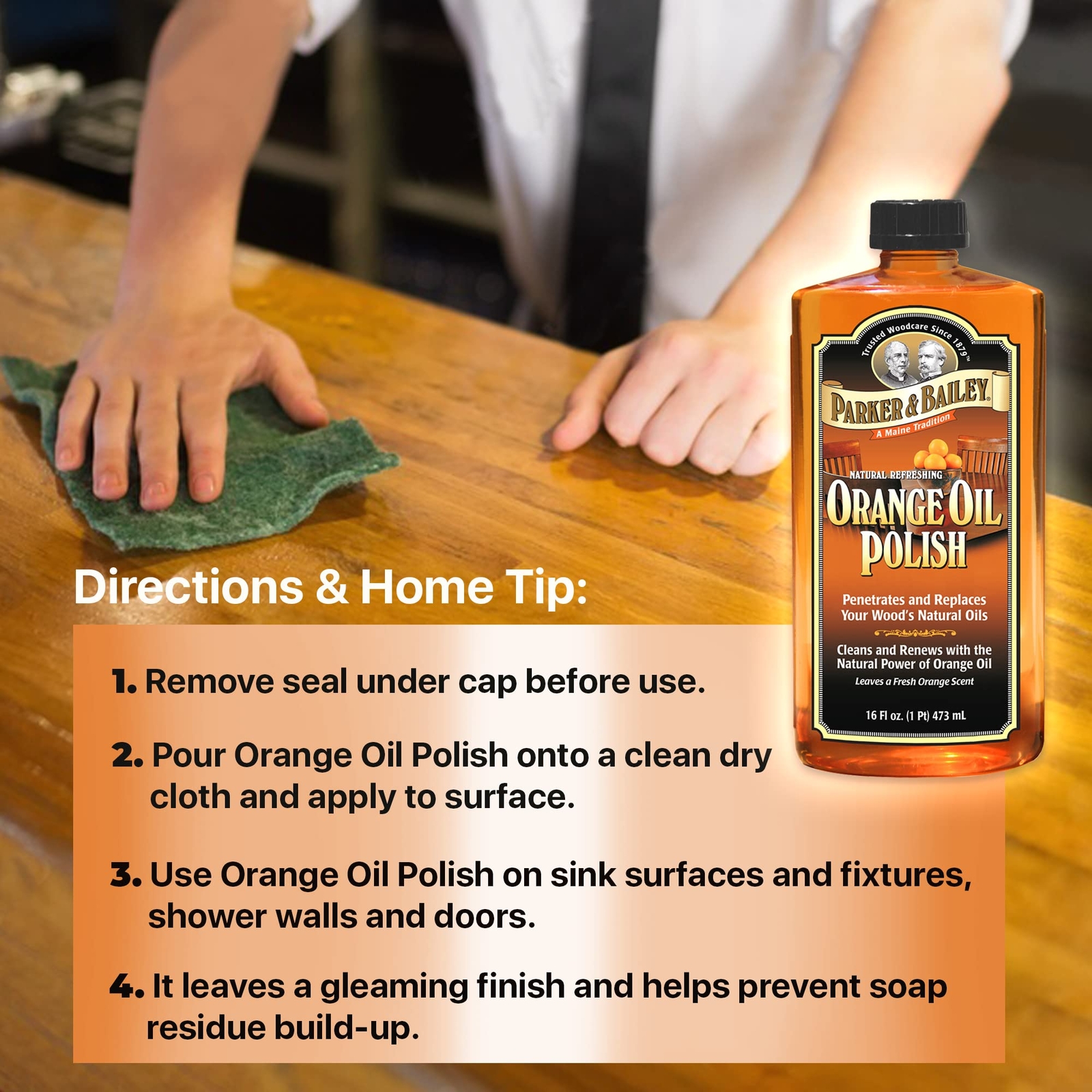 Parker Bailey Orange Oil Wood Cleaner and Polish 16 Fl Oz Natural Shine