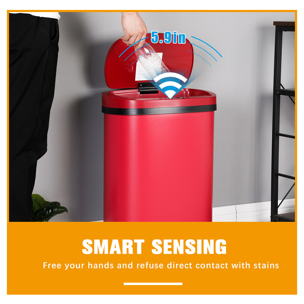 13 Gal Stainless Kitchen Trash Can Touch Free Automatic Sensor 50L Trash Can Red