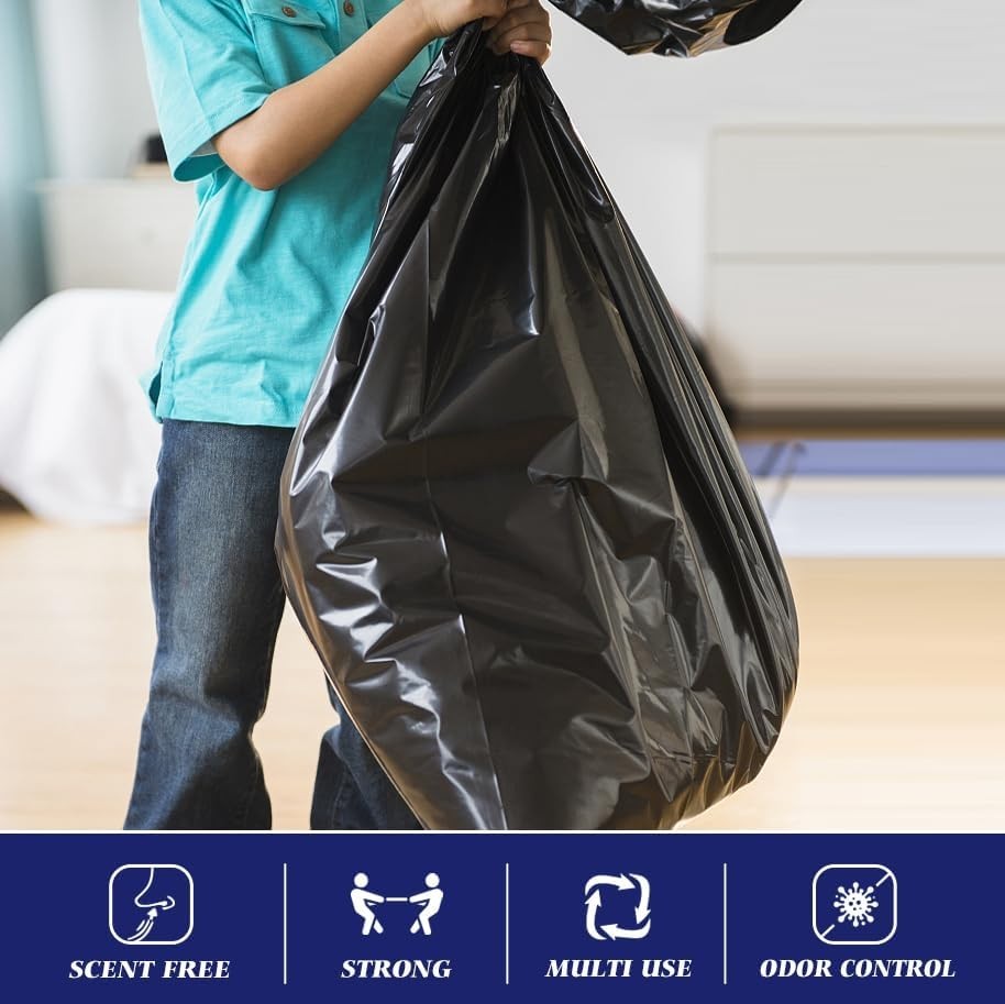 Extra Large Black Garbage Bags 64-65 Gallon, 32 Count for Yard and Construction
