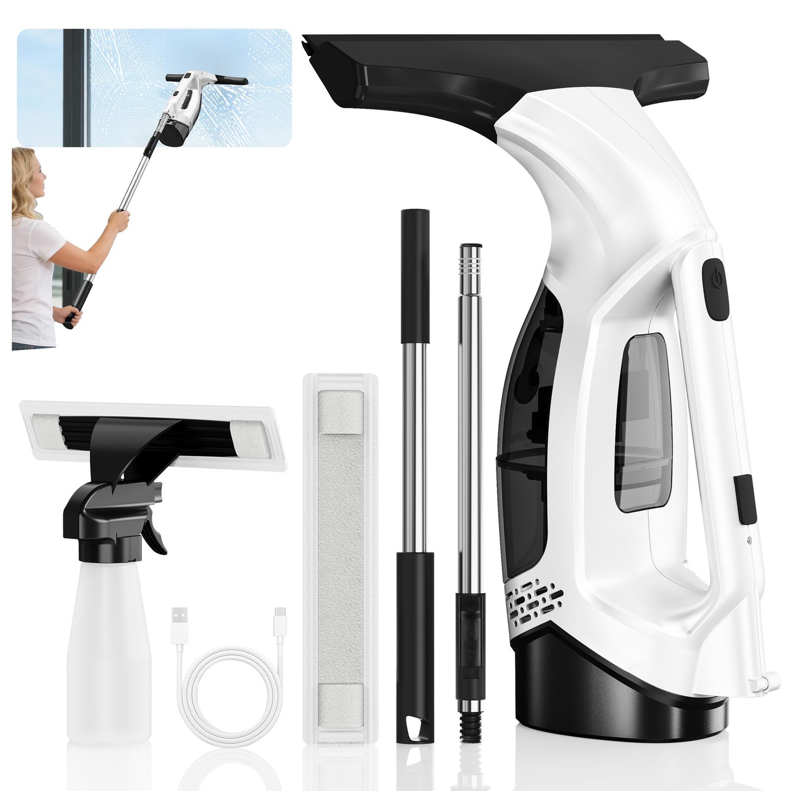ZRHI Window Vacuum Squeegee with Extendable Pole 31-40″, L-0602-DGW1, Ivory