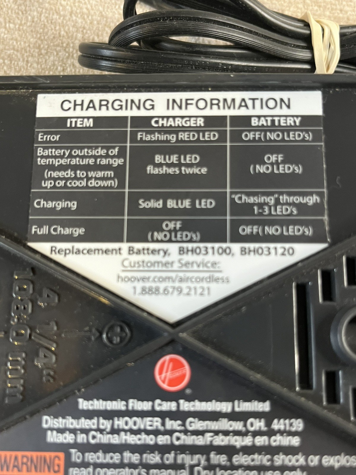 Hoover Charging Dock BH03200 & 20V Lithium Life Battery BH03120 TESTED