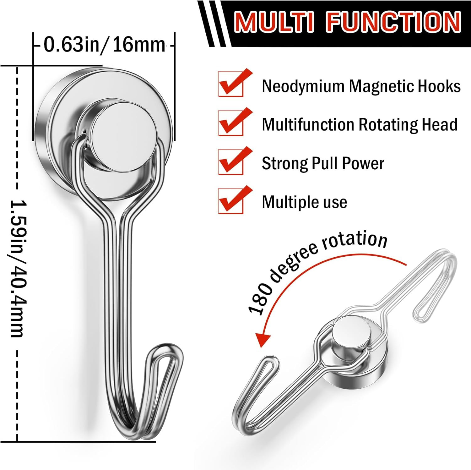 FINDMAG Magnetic Hooks for Cruise Cabins, 6 Pack 30 LB+ Magnet Hooks | Silver Ma